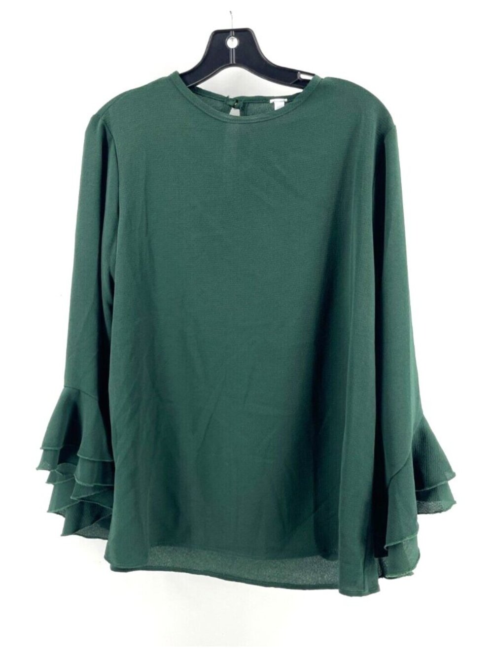 2 Hearts Women's Long Sleeve Green Top Shirt Ruffled Bell Long Sleeve Size Large
